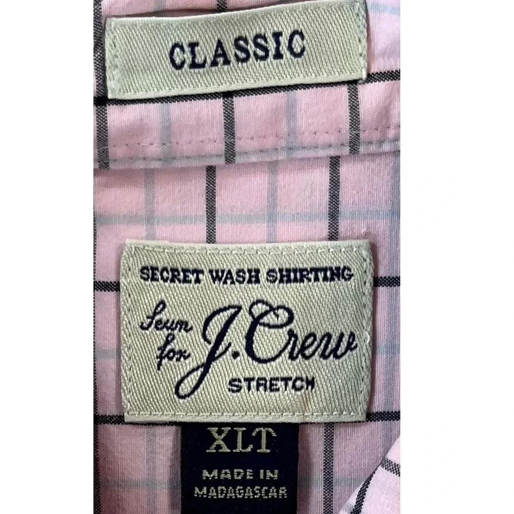 J.Crew Mens XLT Pink Windowpane Secret Wash Stretch Classic Button Down